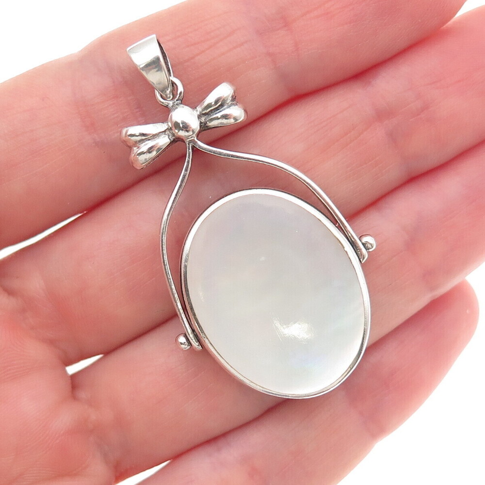 925 Sterling Silver Vintage Real MOP & Black Onyx Dual Sided Reversible Pendant